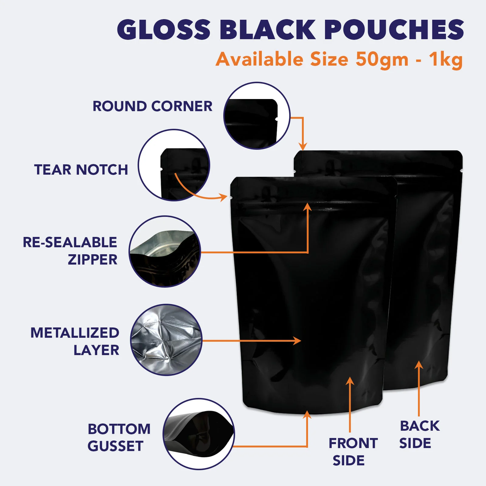 Both Side Gloss Black Stand Up Zipper Pouch - Image 4