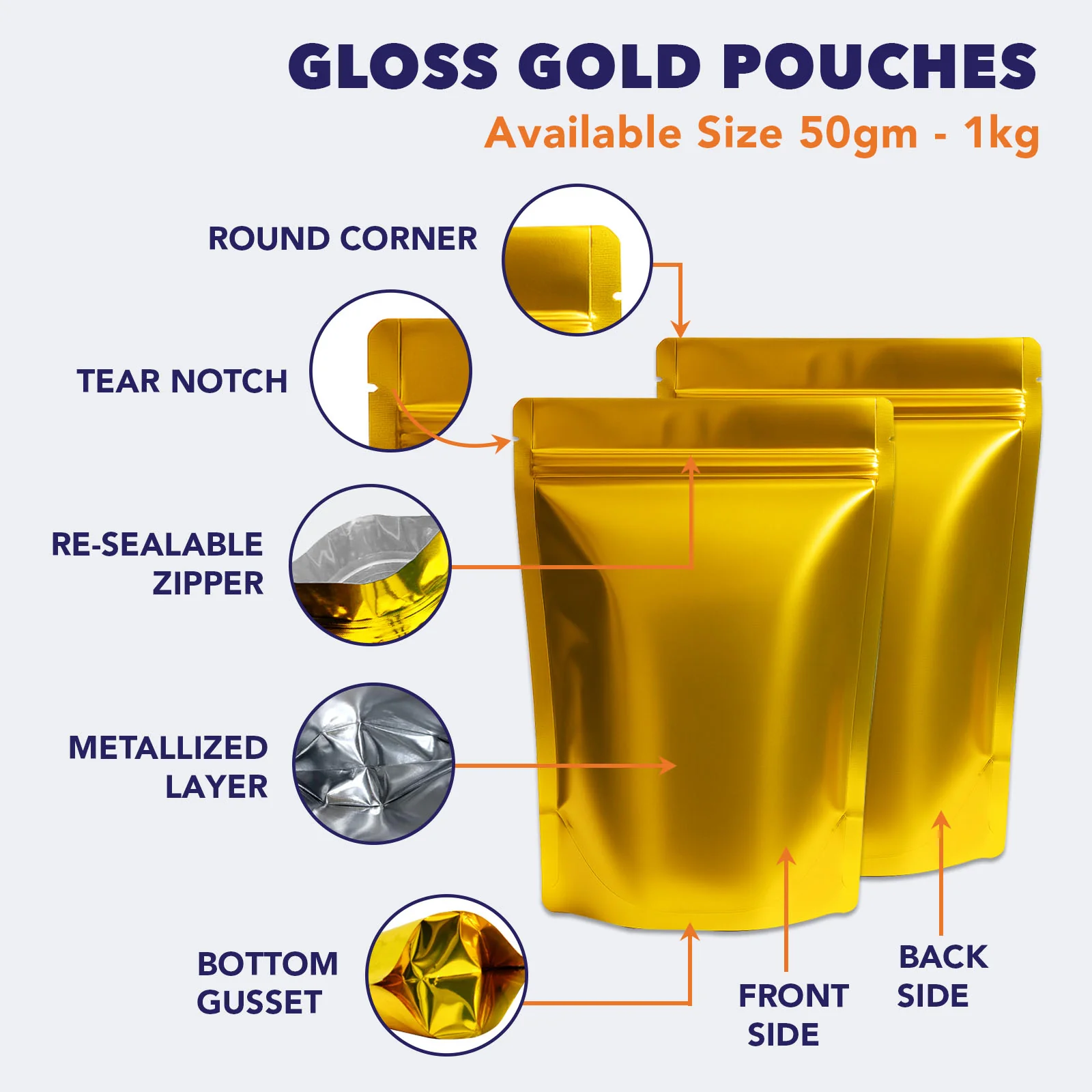 Both Side Gloss Gold Stand Up Zipper Pouch - Image 30