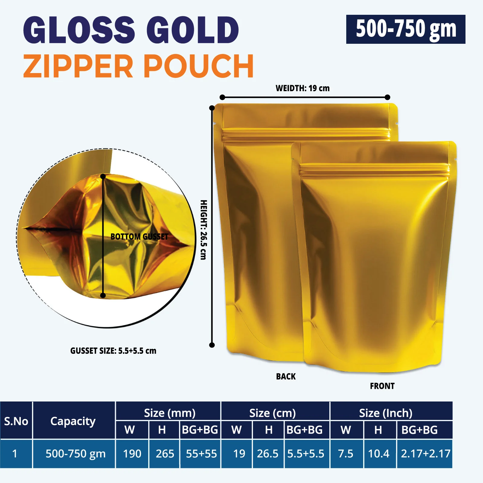 Both Side Gloss Gold Stand Up Zipper Pouch - Image 45