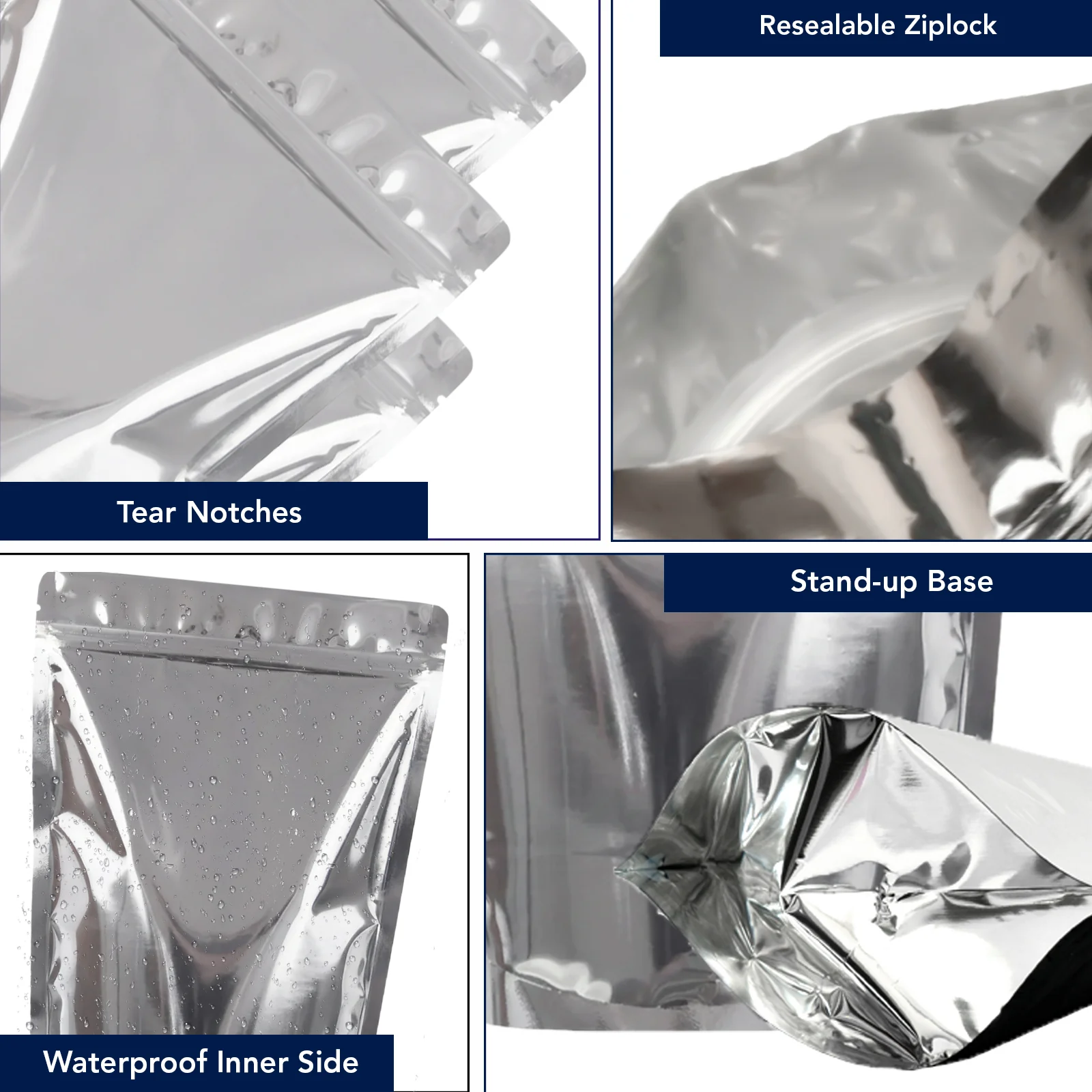 Both Side Gloss Silver Stand Up Zipper Pouch - Image 18