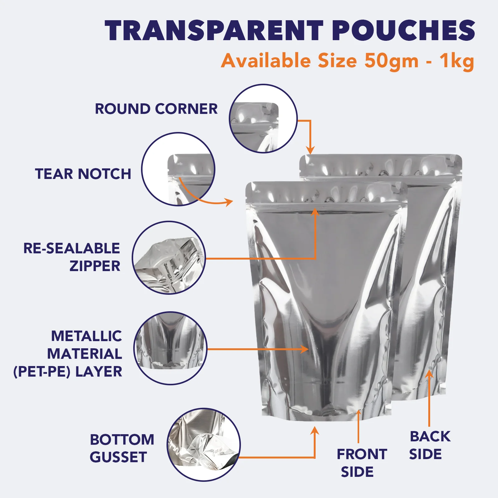 Both Side Gloss Silver Stand Up Zipper Pouch - Image 4