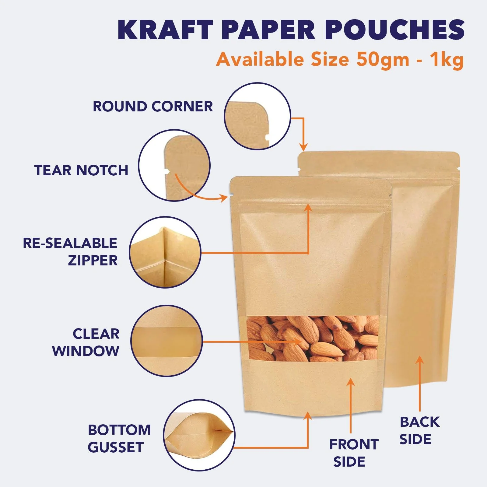 Kraft Paper Stand Up Zipper Pouch With Window - Image 18