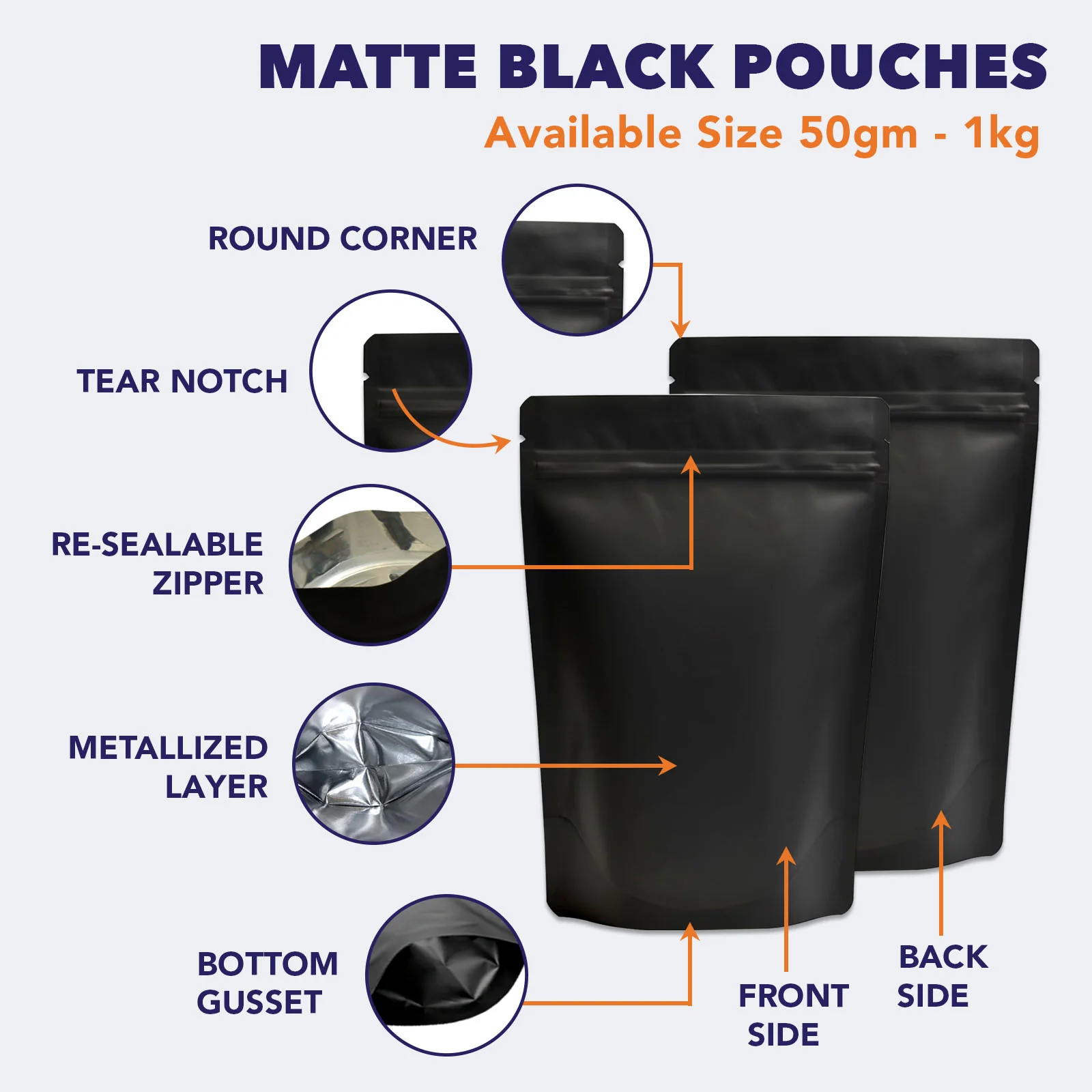 Both Side Matte Black Stand Up Zipper Pouch - Image 44