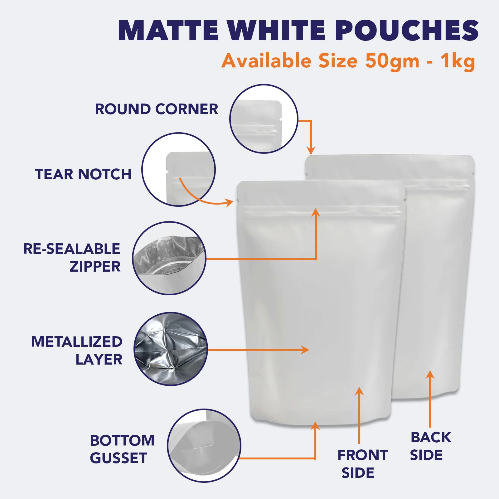 Both Side Matte White Stand Up Zipper Pouch - Image 4